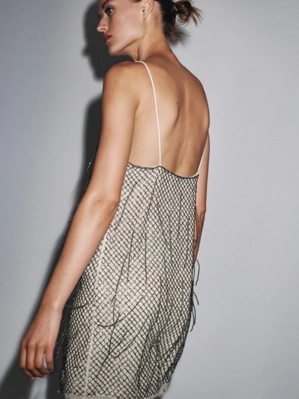 Zara ZW Collection Beaded Mini Dress — Metallic, Size M, NWT - Picture 2 of 5